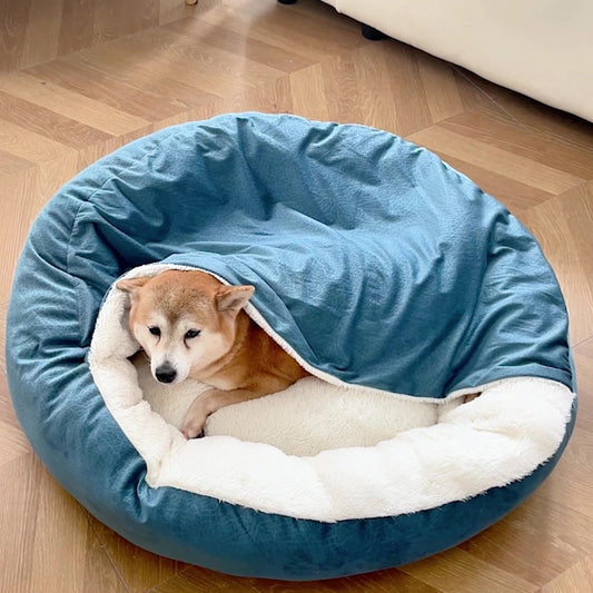 Calming Orthopedic Dog Bed with Hooded Blanket
