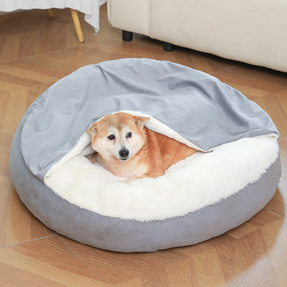 Calming Orthopedic Dog Bed with Hooded Blanket
